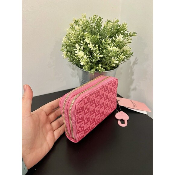 NWT Juicy Couture Miss Juicy Med Double Zip Around Wallet - Pink Lemonade Grid - Picture 8 of 11